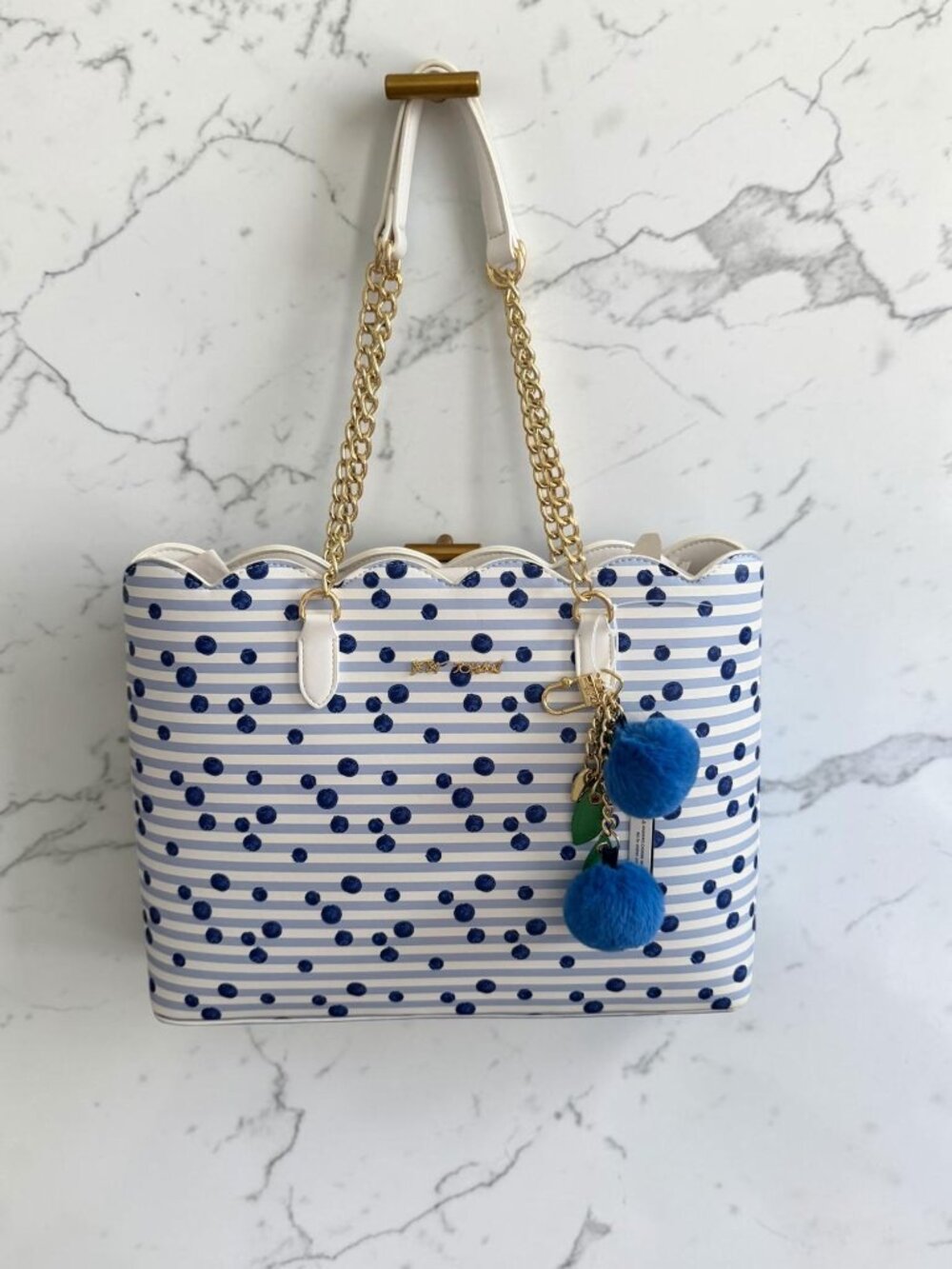 BETSEY JOHNSON Blueberry Striped Shoulder Tote Bag NEW NWT